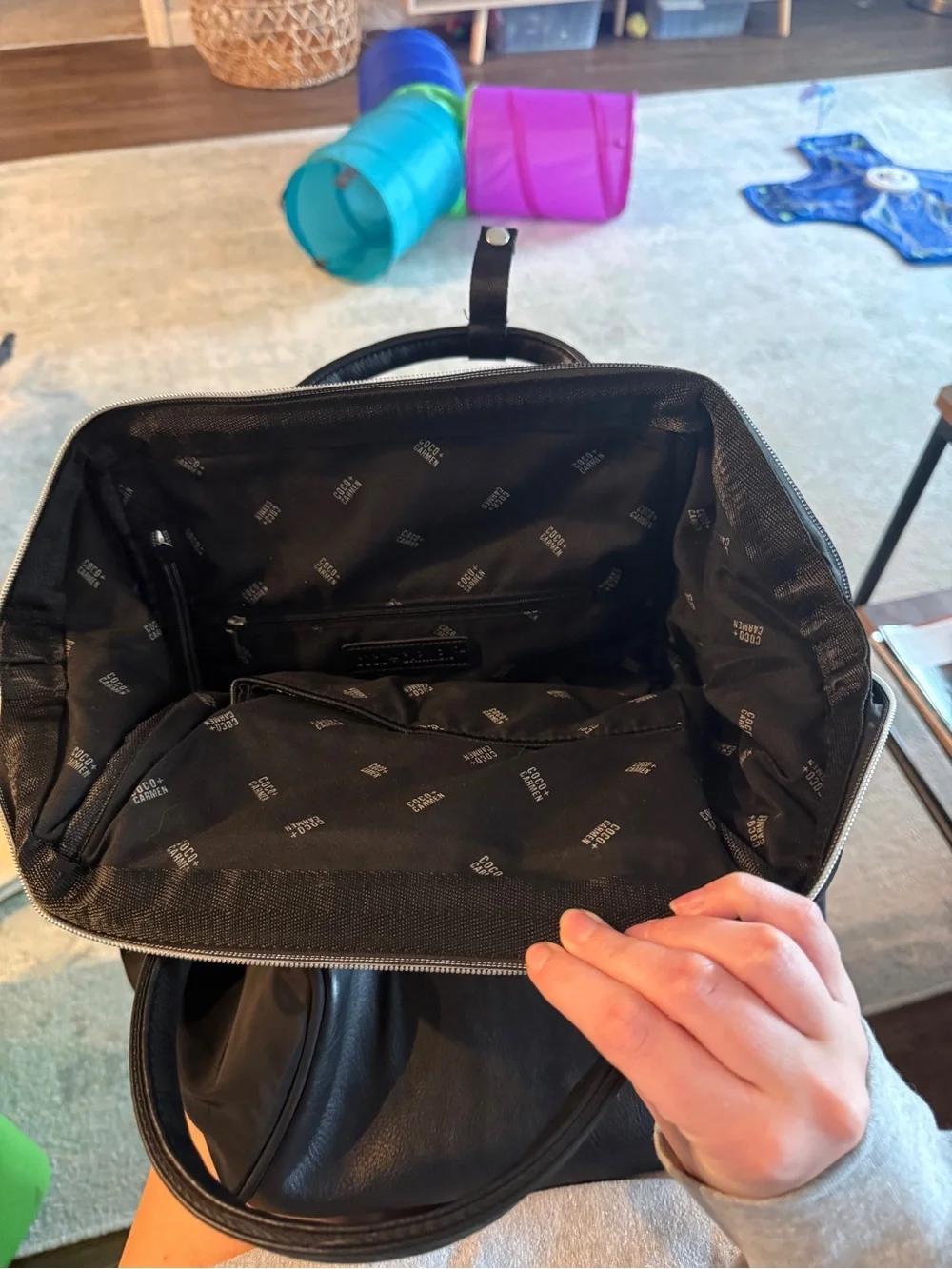 Coco + Carmen Black Nylon Backpack Tote with Leather Trim